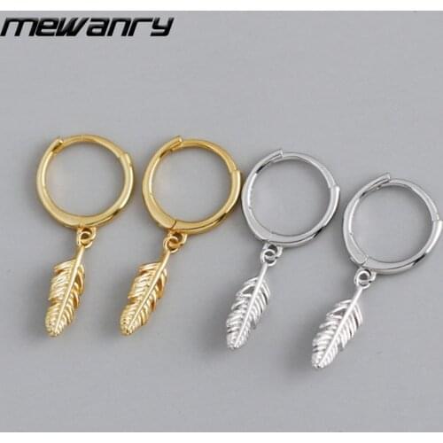 MEWANRY Prevent Allergy 925 Sterling Silver Hoop Earrings Trendy Vintage Simple Design Leaf Pendant Girl Party Jewelry Wholesale