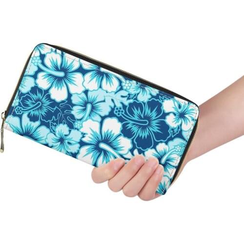 Blue Women PU Leather Wallet Phone Clutch Bag Retro Floral Print Card Holder Wallets Long Coin Purse Lady Cellphone Money Purses