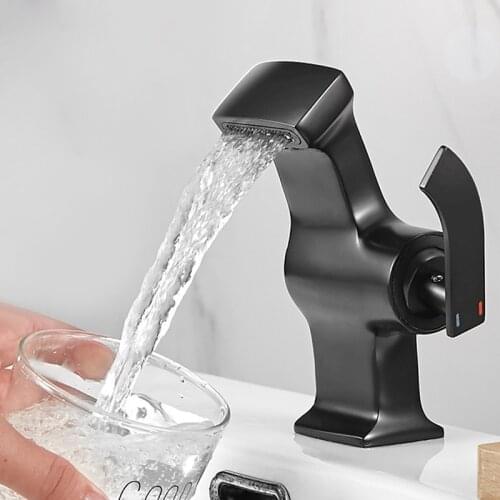 Basin Mixer Faucet Bathroom Sink Faucet Black Brass Deck Mounted Hot and Cold Sink Waterfall Tap Gold Lavatory Faucet Bath Crane