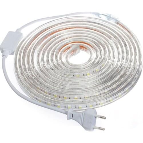 SMD 5050 AC220V LED Strip Flexible Light 60leds/m Waterproof Led Tape LED Light With Power Plug 1M/2M/3M/5M/6M/8M/9M/10M/15M/20M