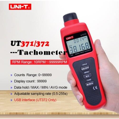 UNI-T UT371 UT372 non-contact Digital Laser tachometer Data hold Odometer/MAX/MIN/AVG mode;RPM range 10~99999RPM USB interface