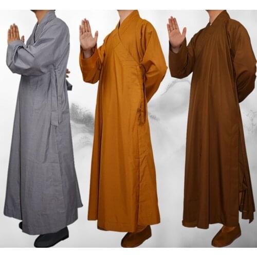 Unisx FULL COTTON gray/yellow/coffee lay meditation uniforms robe zen Buddhism clothing gown buddhist Shaolin monks kungfu suits