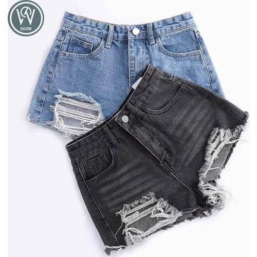 Vintage Tassel Blue Denim Shorts Women 2020 Sexy Holes High Waist Slim Shorts Cool Girls Summer Streetwear Jeans Shorts