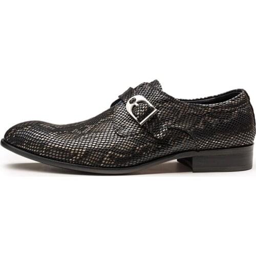 Top Quality Brand Autumn New Fashion Formal Shoes Men Genuine Leather Slip On Buckle Priting Dress Shoes Male Wedding Shoes