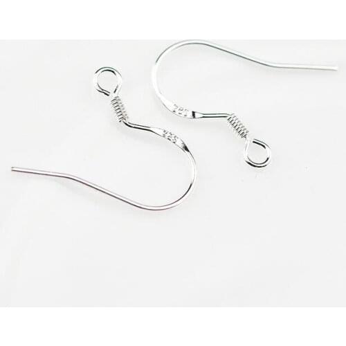 Factory Price 100 Pairs Real 100% 925 Sterling Silver 16mm long Ear Wires with Coil Hoop for diy Earrings Findings