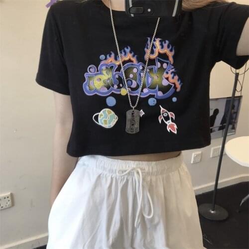 Womens Clothing T-shirt O-Neck Summer New Fashion Korean Harajuku Style Loose Female Tee Tops Streetwear Short-Sleeved T-Shirt