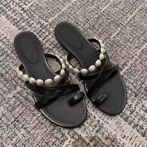 New coming classic cystal women sandals genuine leather flat