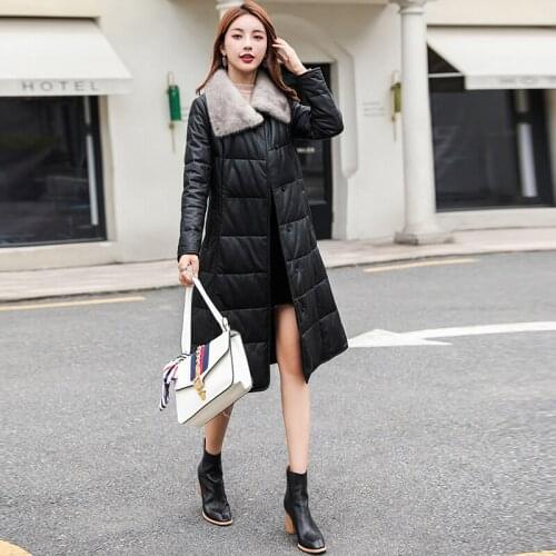 Winter Natural Sheepskin Coat 2020 Genuine Leather Jacket Women Real Mink Fur Collar Duck Down Coat Female Leather Jackets 969