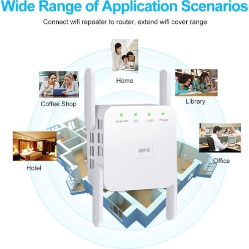 1200Mbps 2.4G 5G Wireless Wifi Repeater 4 Antennas Signal Booster EU-Plug