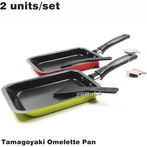 2 units/set) 18cm mini green and red coating fry pan rectangle egg roll tamagoyaki omelette pan cake making cooking supplies
