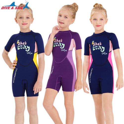 2020 Kids Girl 2.5mm Neoprene Keep Warm UV Protection Swimwear Short Sleeves Warm Swimsuit Diving Suit Wetsuit Children