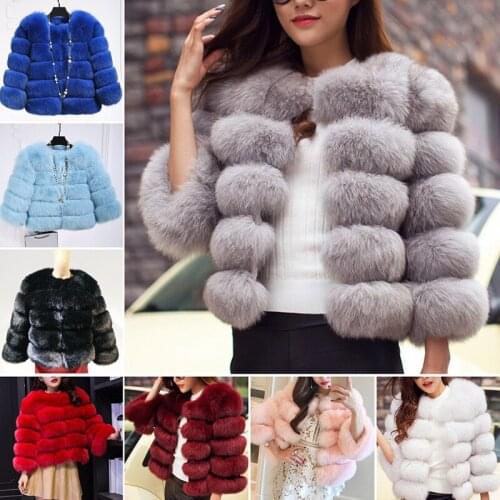 2020 Fashion Faux Fox fur Coat Womens Winter O-neck Short Fur Jacket Female Plus size Thicken Outerwear Casual Tops KW131