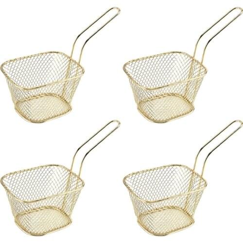 4Pcs Mini Square Fry Baskets Stainless Steel French Fries Mesh Fryer Serving Basket Holder Metal Frying Strainer