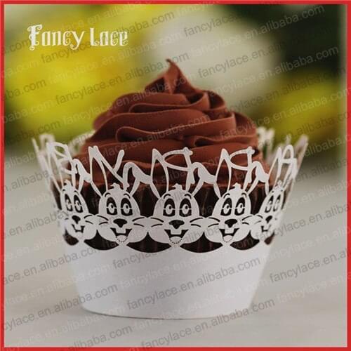 50pcs Laser Paper Rabbit Cake Liners Cupcake Easter Bunny Lase Fondant Cakes Cupcake Wrapers Easter Party Decorations Supplies