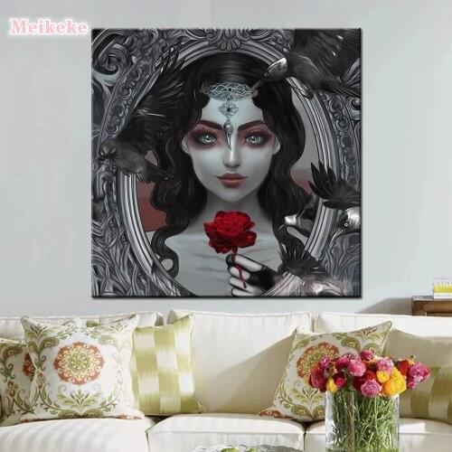 5D Diamond Painting Rose girl Cross Stitch Diamond Embroidery Kit Mosaic Diamond Art Wall Poster Home Decor Arts and Crafts