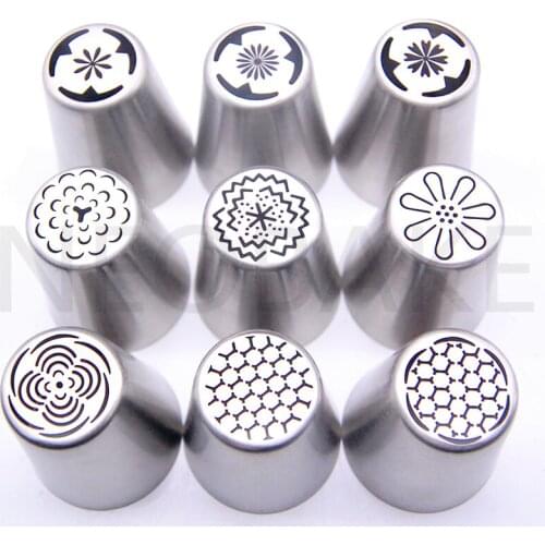 9PCS Nozzles Stainless Steel Russian Tips Tulip Icing Piping Nozzle Fondant Cake Decorating Tools