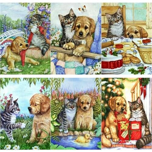 New 5D DIY Animal Diamond Painting Cats Dogs Diamond Embroidery Cross Stitch Full Square Round Drill Manual Art Gift Home Decor