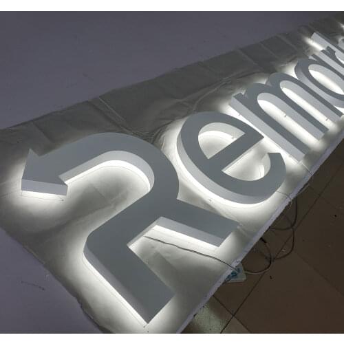White reverse-lit acrylic led channel letter waterproof outdoor sign standoff-the-wall