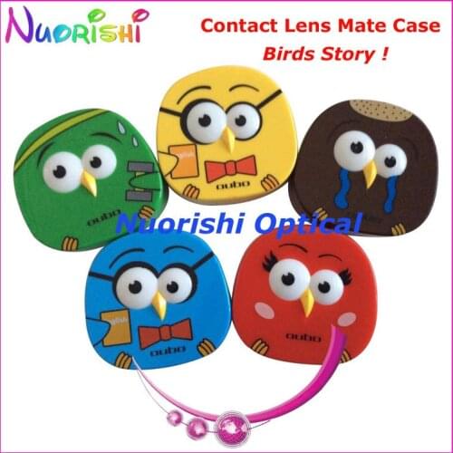 Free Shipping 10pcs Birds Story design Contact Lens Mate Case with Mirror C517 contact lens box