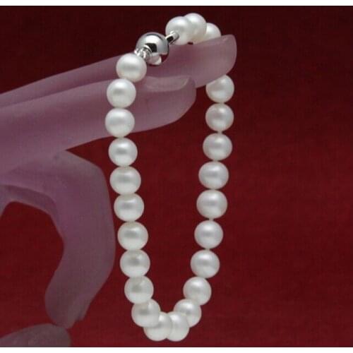 Handmade 7-8mm Natural White Freshwater Pearl Bracelet Bangle 7.5" AAA