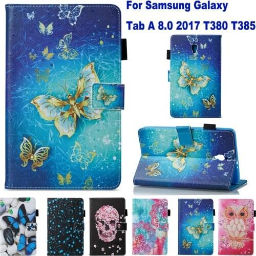 Stand Wallet Card Slot Case For Samsung Tab A 8.0 2017 T380 T385 Case Funda Tablet Fashion Pattern Owl Shell Auto Wake Up/Sleep