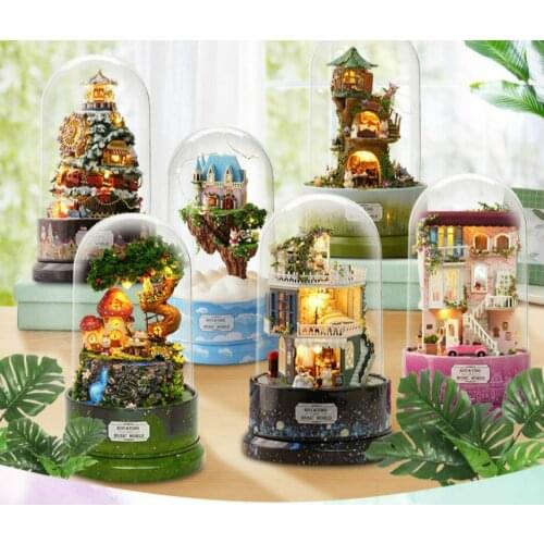 DIY new manual assembly Revolving music world craft model DIY house Creative Gift Girl Toys with dustproof cover 3 styles
