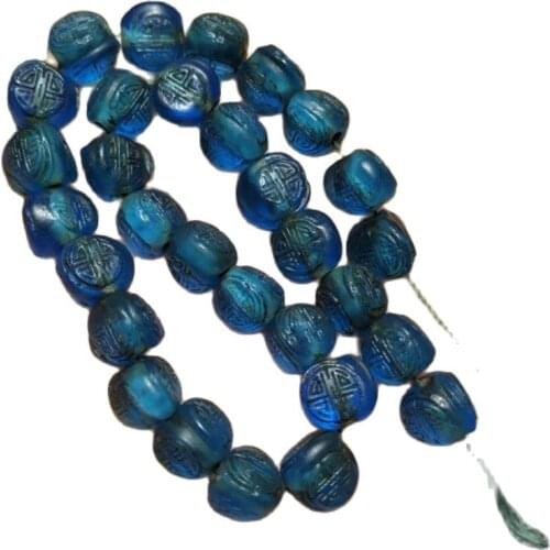 Collection of Qing Dynasty old glaze blue longevity word three edge bead hand string Buddha bead scattered bead