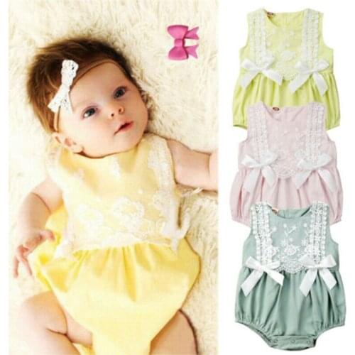 0-24M Toddler Newborn Baby Girl Summer Clothes Lace Sleeveless Bow Rompers Jumpsuit Sunsuit Baby Casual Childrens Clothes Sets
