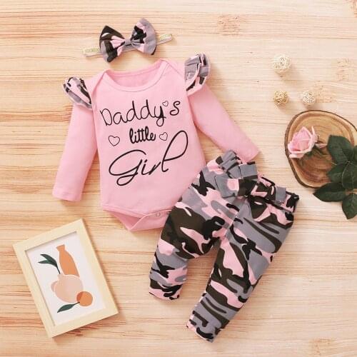 Newborn Infant Baby Valentine Print Romper Bodysuit+camouflage Print Pants Set Newborn Girl Clothes Kid Clothing Vestiti Neonata