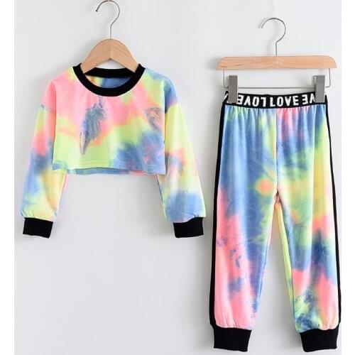 Girl Sets Kids Toddler Clothes 2021 New Spring Summer Casual 2PCS Tie-Dye Short Crop Top+Long Pants Bebes Set Girl Suit Clothing