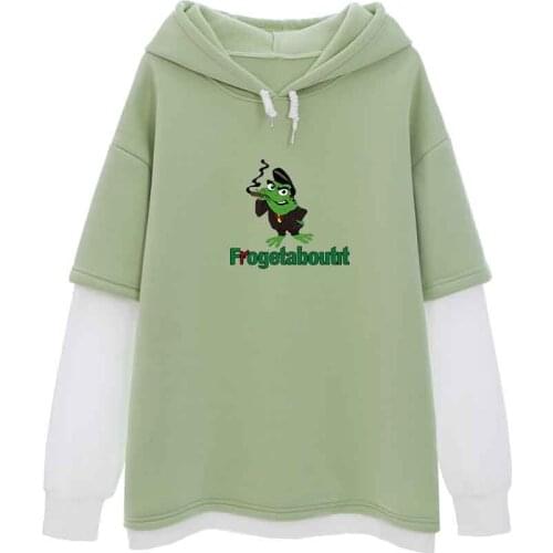 Cool Frog People Funny Hoodie Graphic Hoodies Women Oversized Fake Two Piece Cute Clothes for Women Kawaii Spring Autumn Top