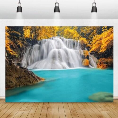 Laeacco Nature Forest Waterfall Creek Scenic Home Decor Poster Photography Background Photographic Backdrop For Photo Studio