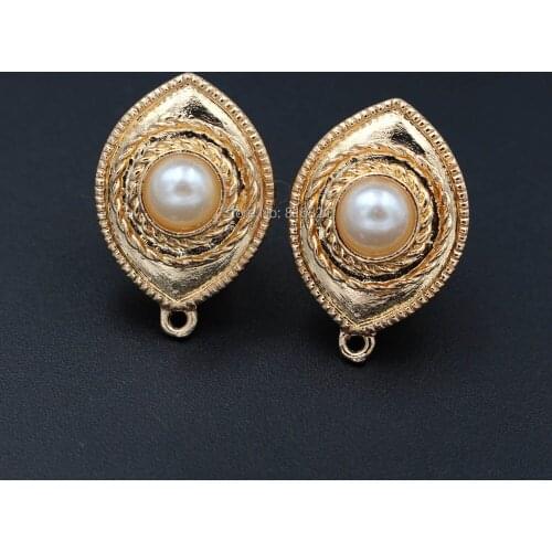 Earrings Post with Loop Hanger Paved Acrylik Base DIY Retro Metal Clip Stud Earrings Jewelry Findings 17x25mm 10 Pairs