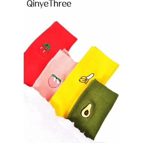 Cute Cartoon Fruit Print Avocado Banana Cherry Peach Girls Kawaii Socks meias Korean Harajuku Embroidery Pile Heap Funny Socks