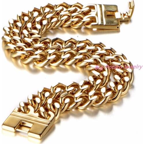 Fashion Mens Gold Tone High Quality 9" 316L Stainless Steel bracelets Men Metal Bracelet Cuff Bracelet Jewelry