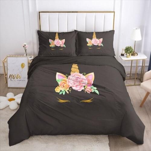 Cartoon Bedding Set for kids baby duvet cover set for home bed linen bed linings family sets Euro 200*220 Black unicorn crown