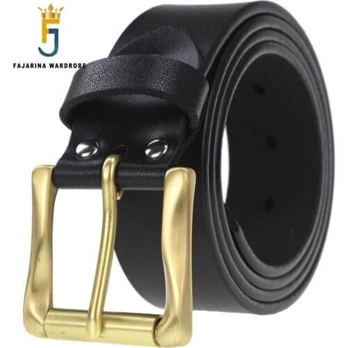 FAJARINA High Grade Quality Cow Skin Leather Mens Retro Brass Clasp Buckle Cowhide Accessories Fashion Belts for Men N17FJ532