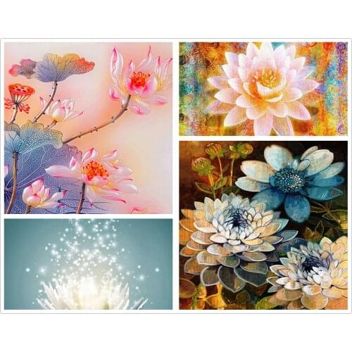 Colored Drawing Lotus Flowers 5D Diy Full Square and Round Diamond Painting Embroidery Cross Stitch Kit Wall Art Home Decor