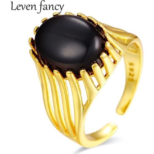 Solid 925 Sterling Silver Claw Set Black Onyx Cocktail Ring Wedding Party Jewelry S925 Silver Gemstone Bands Valentines Day