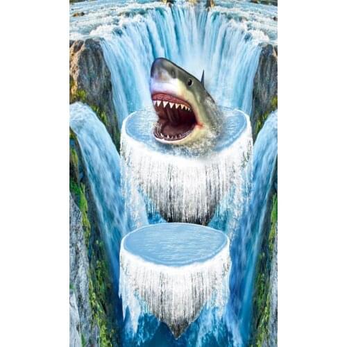Mural wallpaper 3d Waterfall shark waterproof self adhesive vinyl flooring living room bedroom bathroom wall papers 3d flooring
