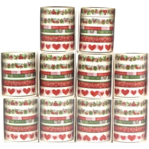NEW 10 Boxes Decorative Hearts Snowflakes Merry Christmas Washi Tapes Masking Tape Cute Stationery Bullet Journal Supply