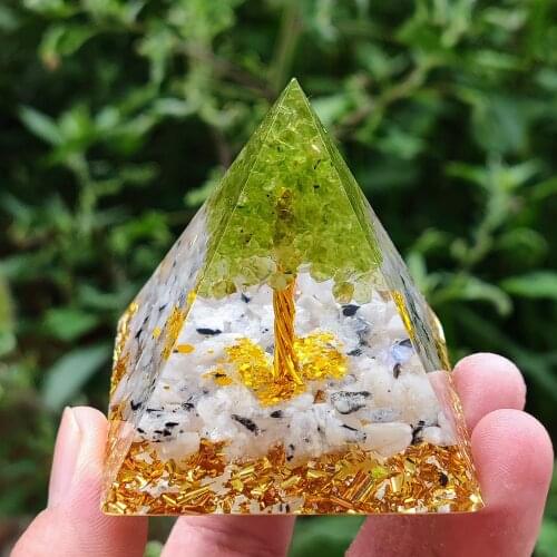 Orgone Pyramid Amethyst Peridot Healing Crystal Energy Generator Blanacing Orgonite Pyramide Emf Protection Meditation Yoga Tool