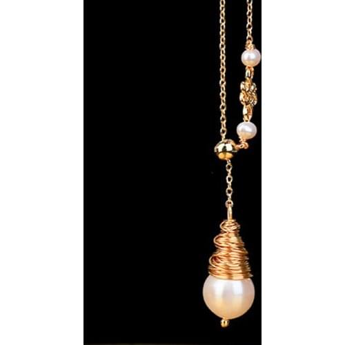 Natural Fresh Water Pearl Pendant Necklace For Women Party Wedding Fine Jewelry Copper Wire Wrapped Exquisite Necklace Handmade