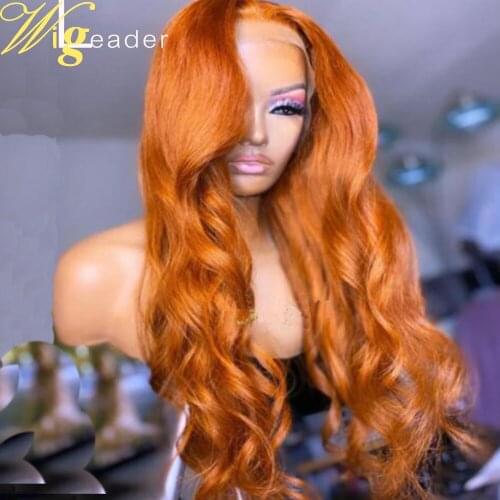 Wigleader Human Hair Lace Front Wigs 180% Preplucked Lace Frontal Wig Ginger Orange Glueless Hair Wigs Wavy Hair Lace Wigs