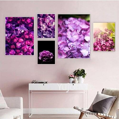 Nordic Style Purple Lilac Plant Flower Wall Art Botanical Canvas Painting Leaves Posters and Prints Large Wall Pictures Decor