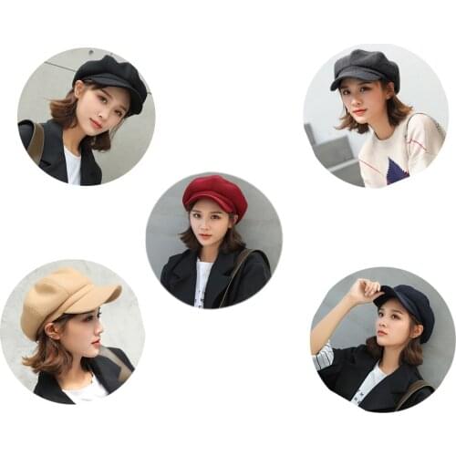 Autumn Winter Octagonal Caps Women Artist Painter Wool Beret Fashion Newsboy Hat Vintage British Style Solid Color Visor Cap