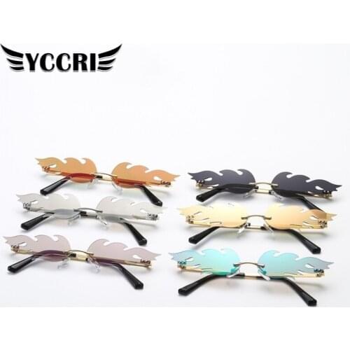 2020 Fire Flame Women Sunglasses Men Rimless Wave Sun Glasses Men Eyewear Luxury Trending Narrow Vintage Eyeglasses Cool Glasses