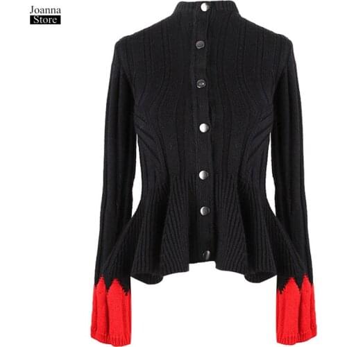 Sweater Cardigan Winter Women Crash Color Korean Ruffle Sleeve Elegant Vintage Streetwear Slim PLus Size New Sweaters Skirt Hem