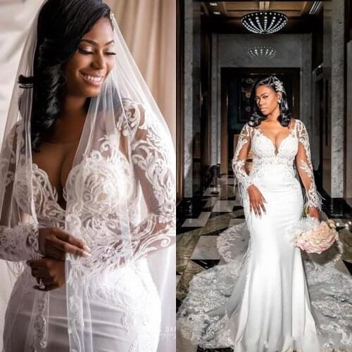 Vintage plus size lace mermaid wedding dresses vestidos de novia South African Lace Appliques Bridal Gowns