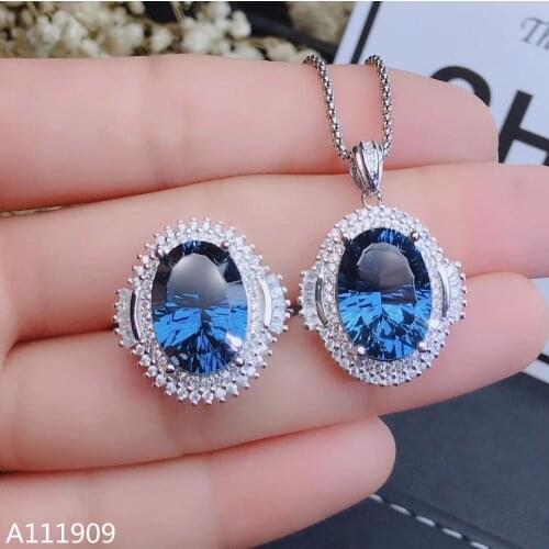 KJJEAXCMY boutique jewelry 925 sterling silver inlaid Natural Blue topaz pendant ring Womens suit support detection fine